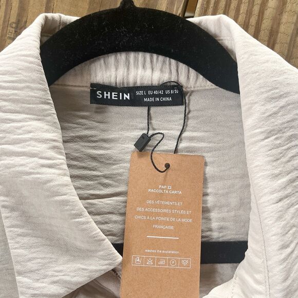 NWT Shein Frenchy Texture Shirt Dress - Long Roll Tab Sleeves - Women's Large - Picture 7 of 7